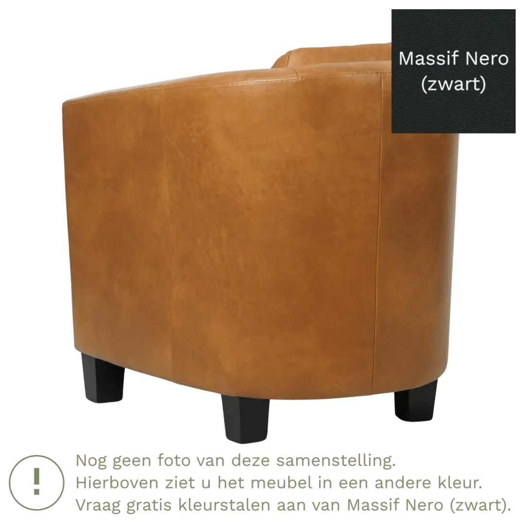 afbeelding van Leren fauteuil Press Special - Massif Nero (zwart) - Poten hout bruin