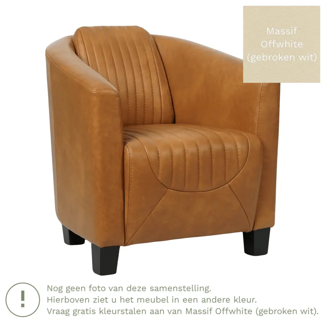 afbeelding van Leren fauteuil Press Special - Massif Offwhite (gebroken wit) - Poten hout zwart
