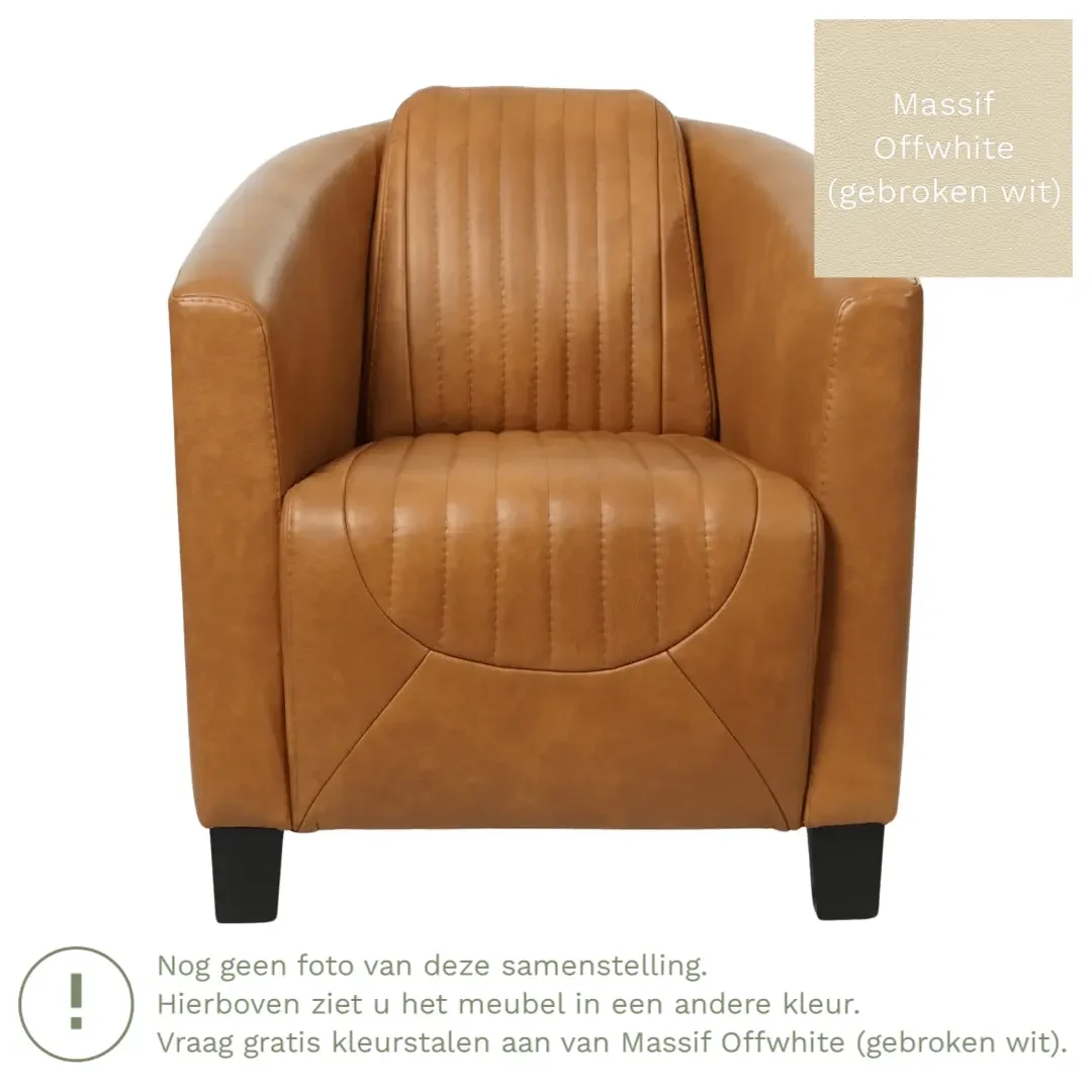afbeelding van Leren fauteuil Press Special - Massif Offwhite (gebroken wit) - Poten hout zwart