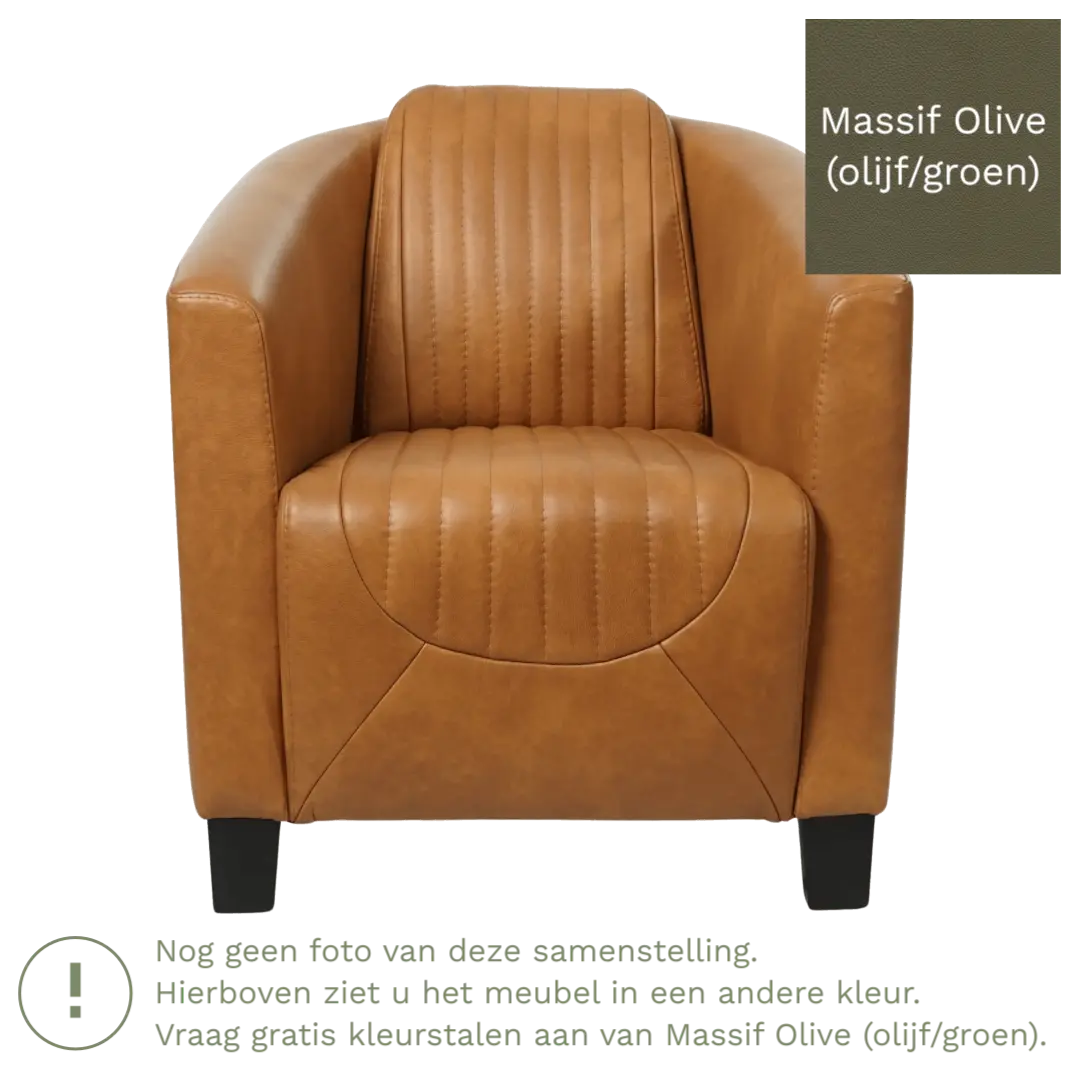 afbeelding van Leren fauteuil Press Special - Massif Olive (olijf/groen) - Poten hout bruin