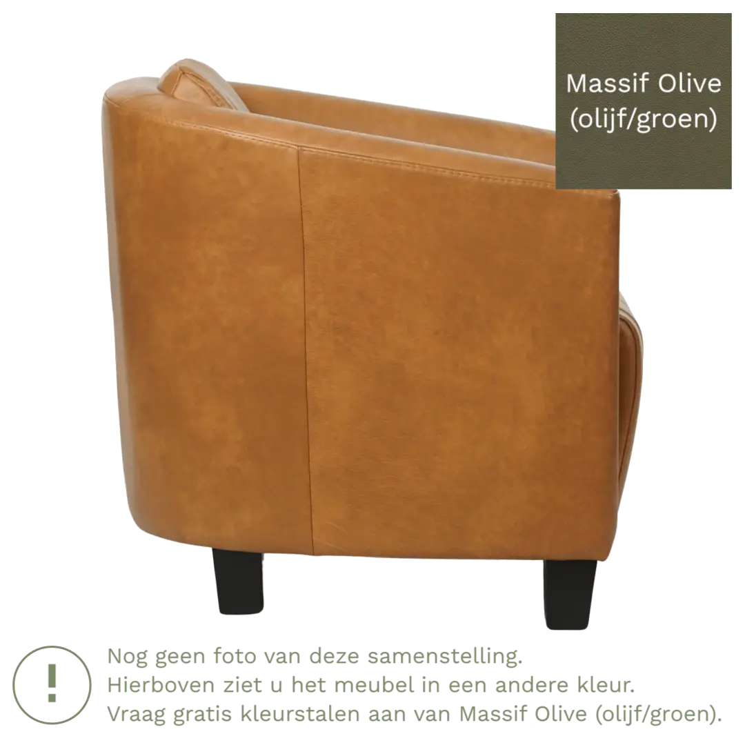 afbeelding van Leren fauteuil Press Special - Massif Olive (olijf/groen) - Poten hout bruin