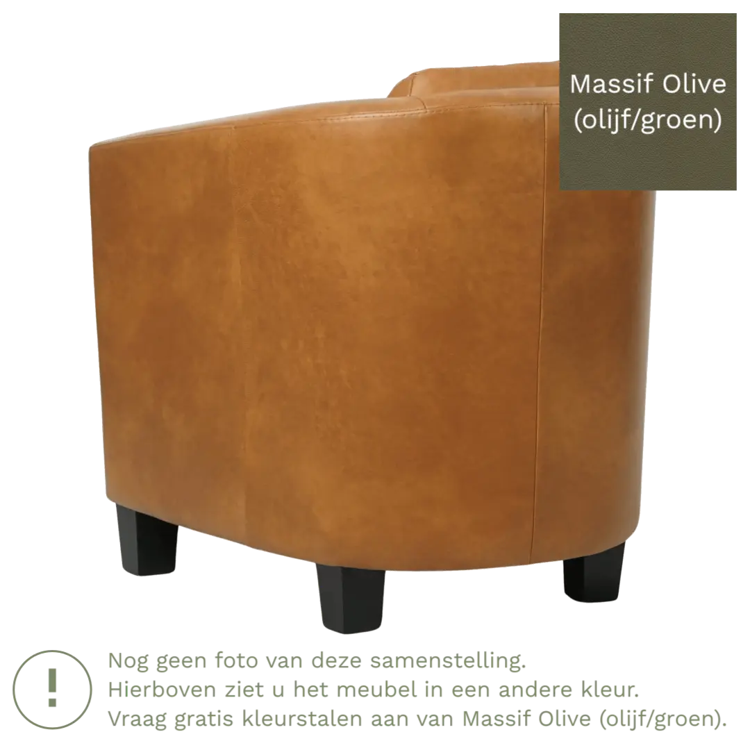afbeelding van Leren fauteuil Press Special - Massif Olive (olijf/groen) - Poten hout bruin