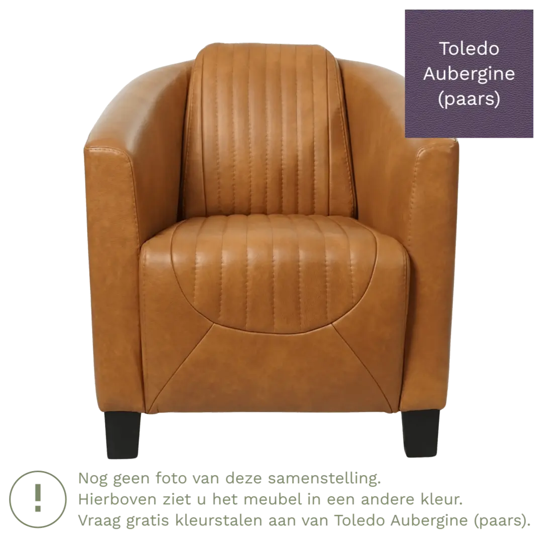 afbeelding van Leren fauteuil Press Special - Toledo Aubergine (paars) - Poten hout zwart