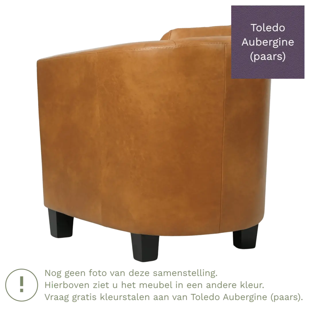 afbeelding van Leren fauteuil Press Special - Toledo Aubergine (paars) - Poten hout zwart