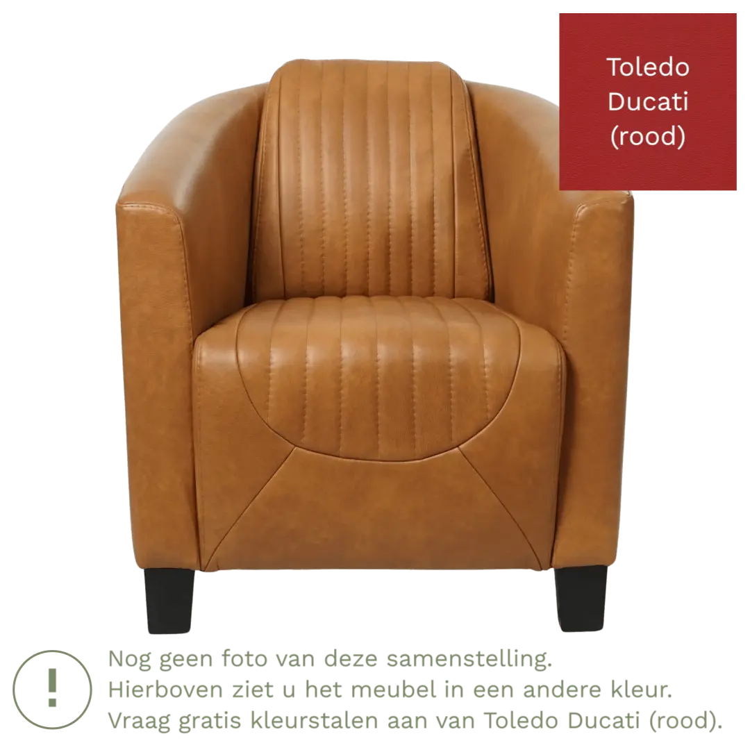 afbeelding van Leren fauteuil Press Special - Toledo Ducati (rood) - Poten hout zwart