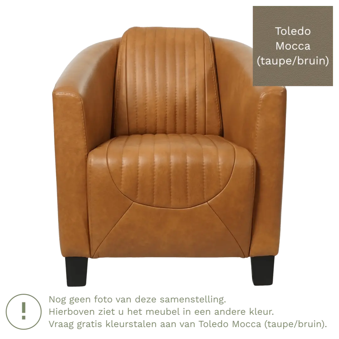 afbeelding van Leren fauteuil Press Special - Toledo Mocca (taupe/bruin) - Poten hout zwart
