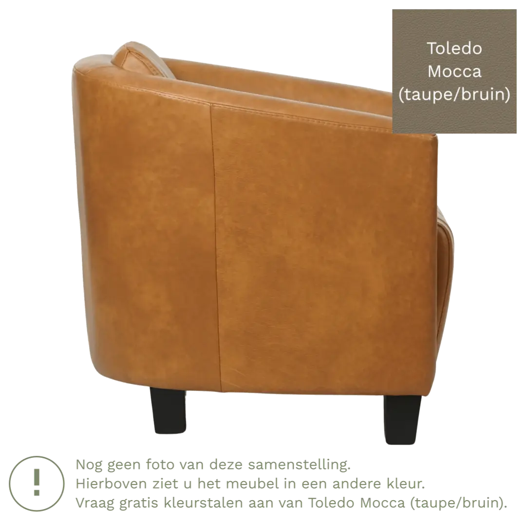 afbeelding van Leren fauteuil Press Special - Toledo Mocca (taupe/bruin) - Poten hout zwart