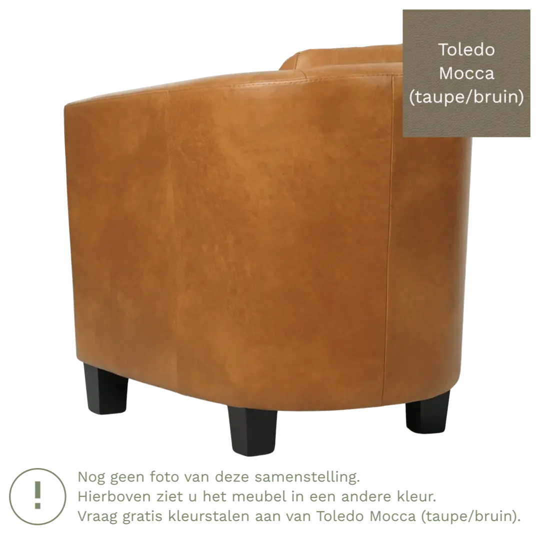 afbeelding van Leren fauteuil Press Special - Toledo Mocca (taupe/bruin) - Poten hout zwart