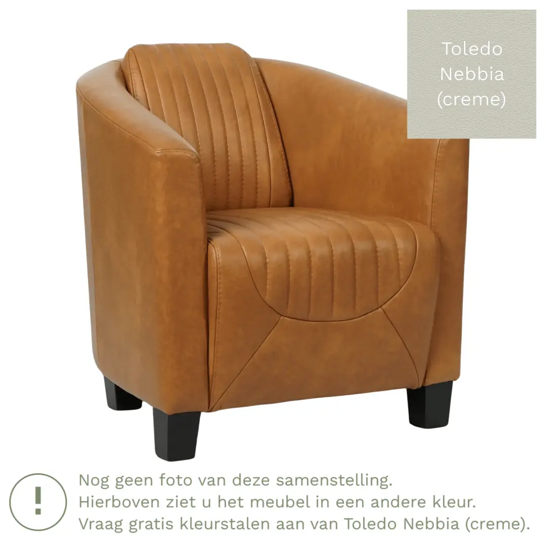 afbeelding van Leren fauteuil Press Special - Toledo Nebbia (crème) - Poten hout zwart