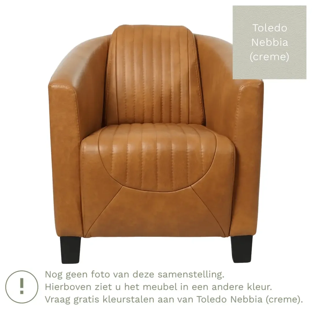 afbeelding van Leren fauteuil Press Special - Toledo Nebbia (crème) - Poten hout zwart