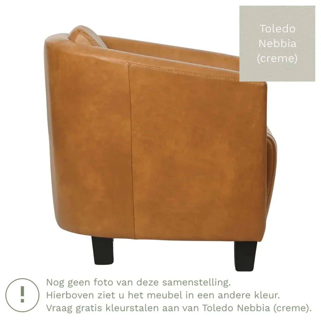 afbeelding van Leren fauteuil Press Special - Toledo Nebbia (crème) - Poten hout zwart