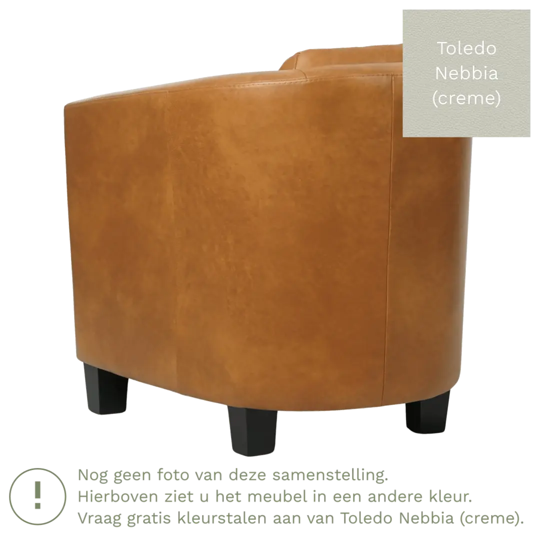 afbeelding van Leren fauteuil Press Special - Toledo Nebbia (crème) - Poten hout zwart