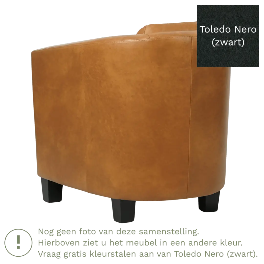 afbeelding van Leren fauteuil Press Special - Toledo Nero (zwart) - Poten hout zwart