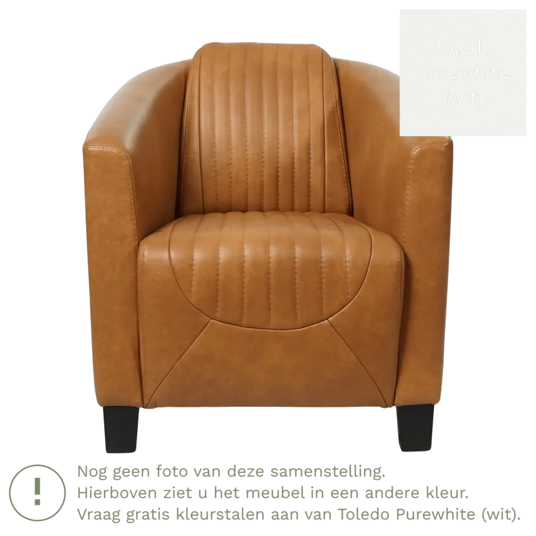 afbeelding van Leren fauteuil Press Special - Toledo Purewhite (wit) - Poten hout zwart