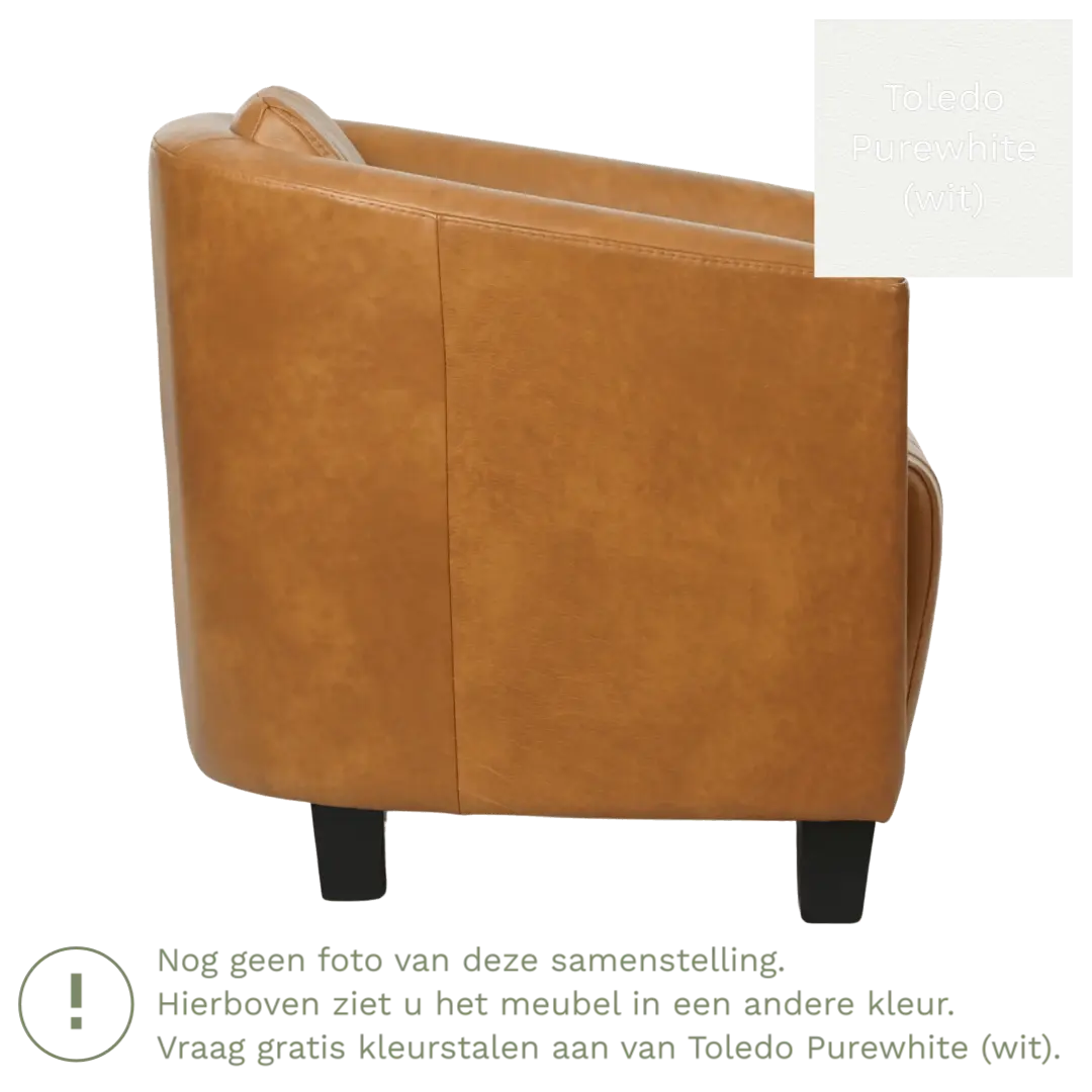 afbeelding van Leren fauteuil Press Special - Toledo Purewhite (wit) - Poten hout zwart