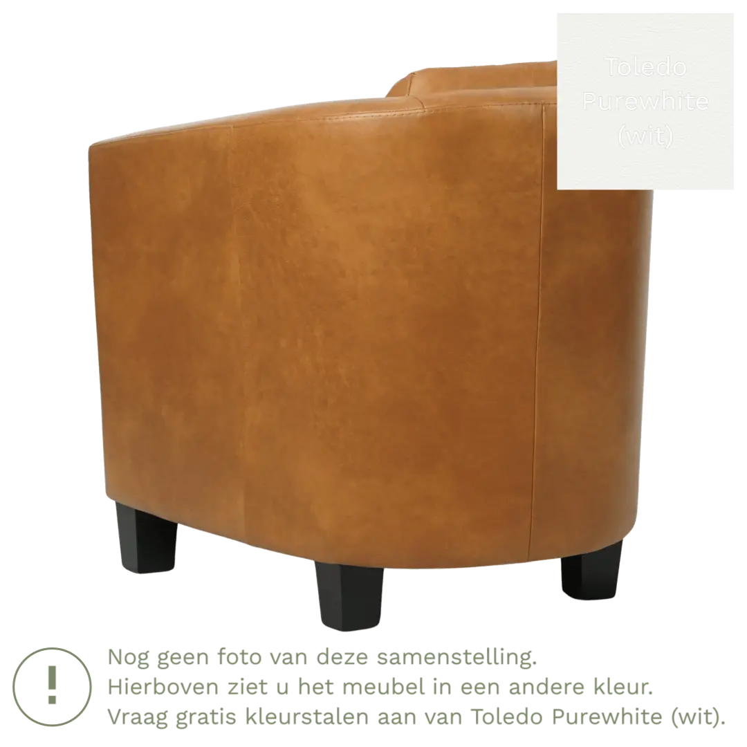 afbeelding van Leren fauteuil Press Special - Toledo Purewhite (wit) - Poten hout zwart