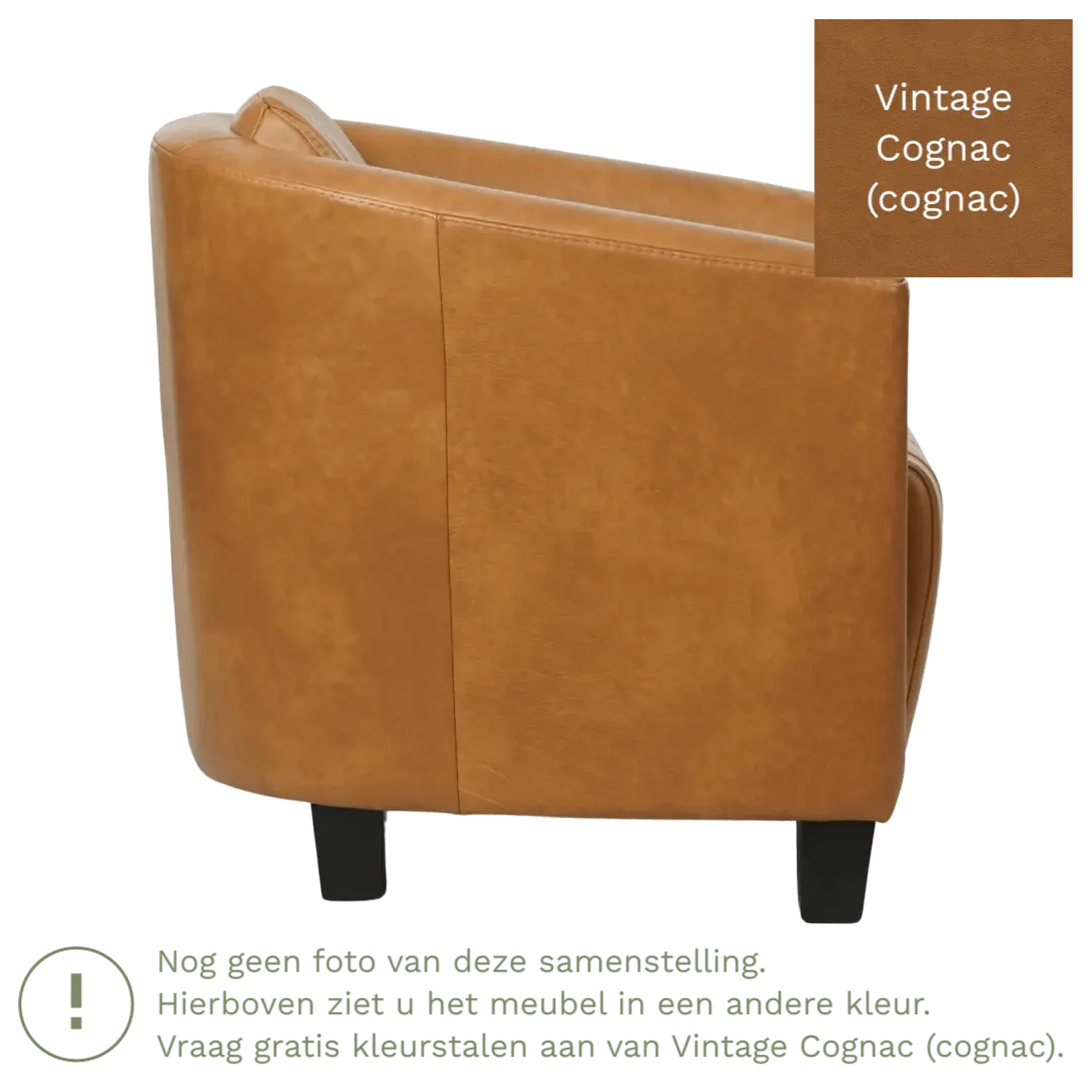 afbeelding van Leren fauteuil Press Special - Vintage Cognac (cognac) - Poten hout zwart