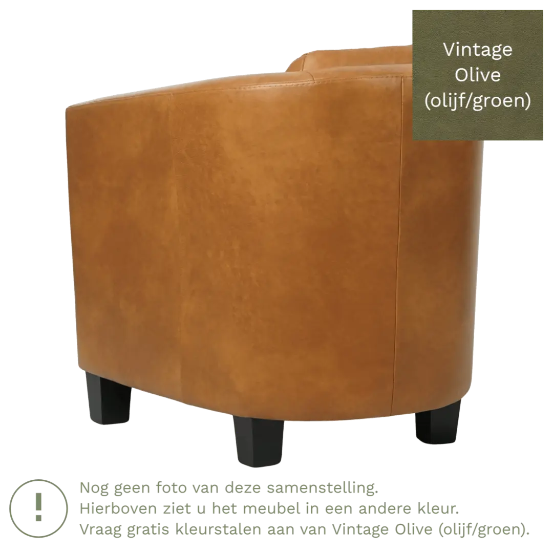 afbeelding van Leren fauteuil Press Special - Vintage Olive (olijf/groen) - Poten hout zwart