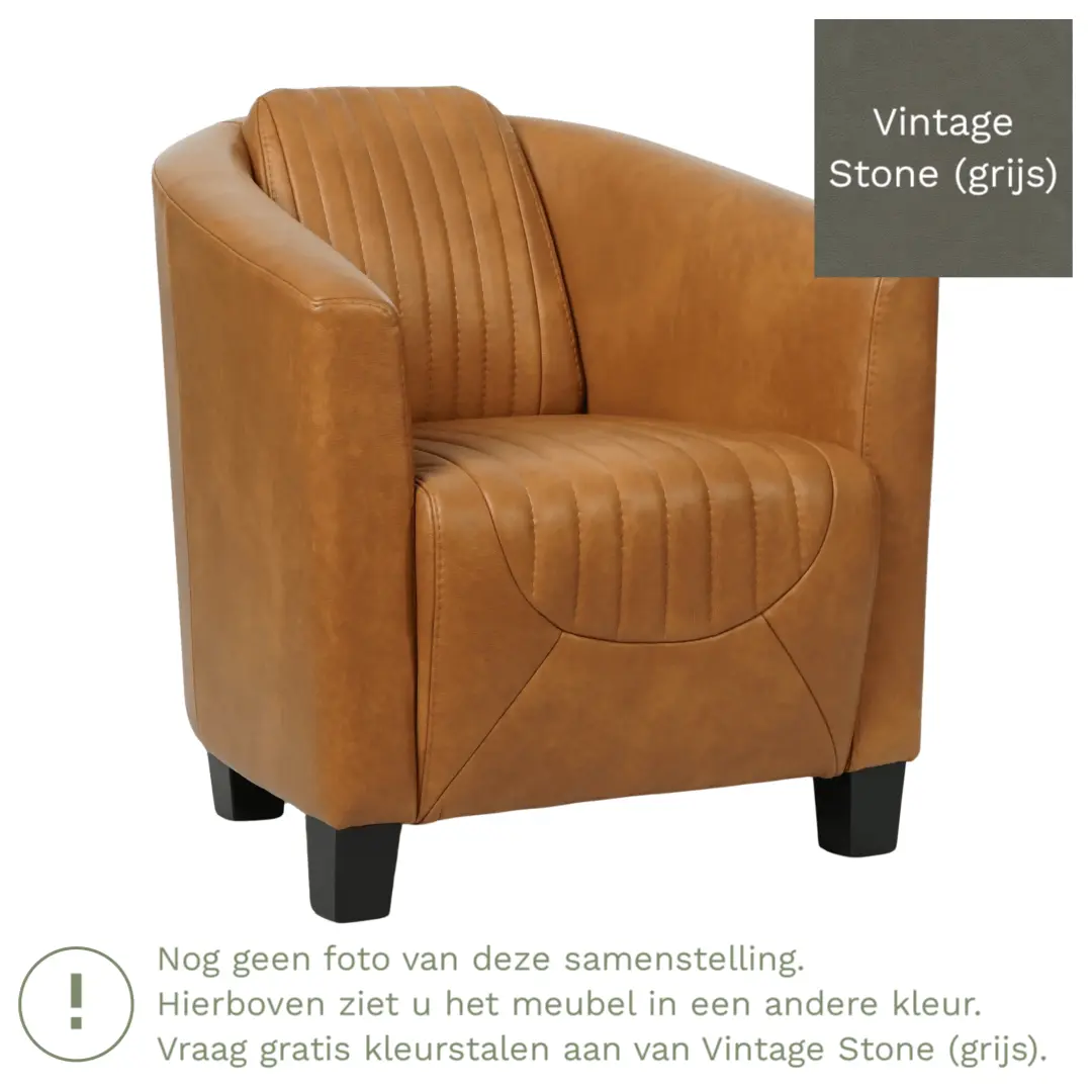 afbeelding van Leren fauteuil Press Special - Vintage Stone (grijs) - Poten hout bruin