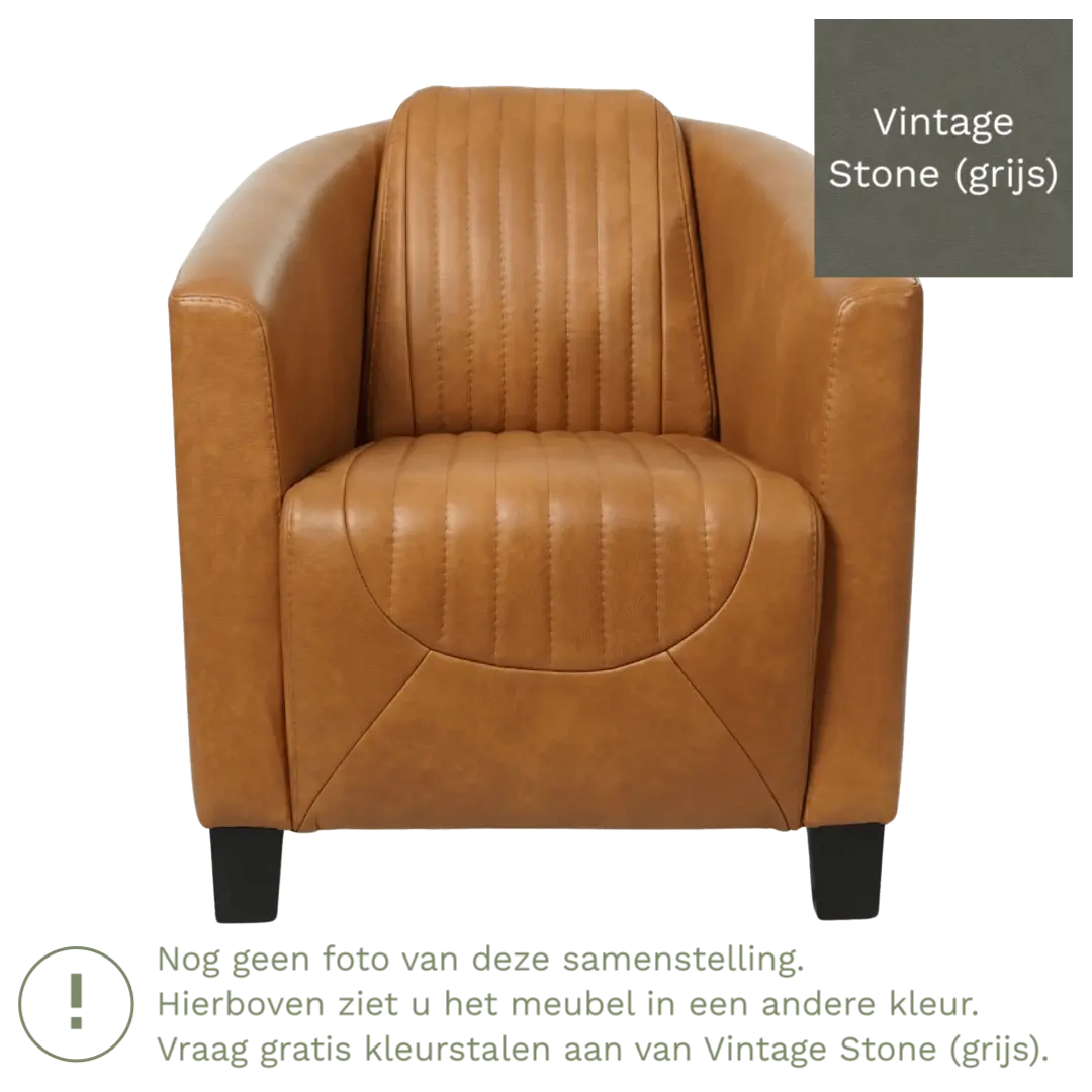 afbeelding van Leren fauteuil Press Special - Vintage Stone (grijs) - Poten hout bruin