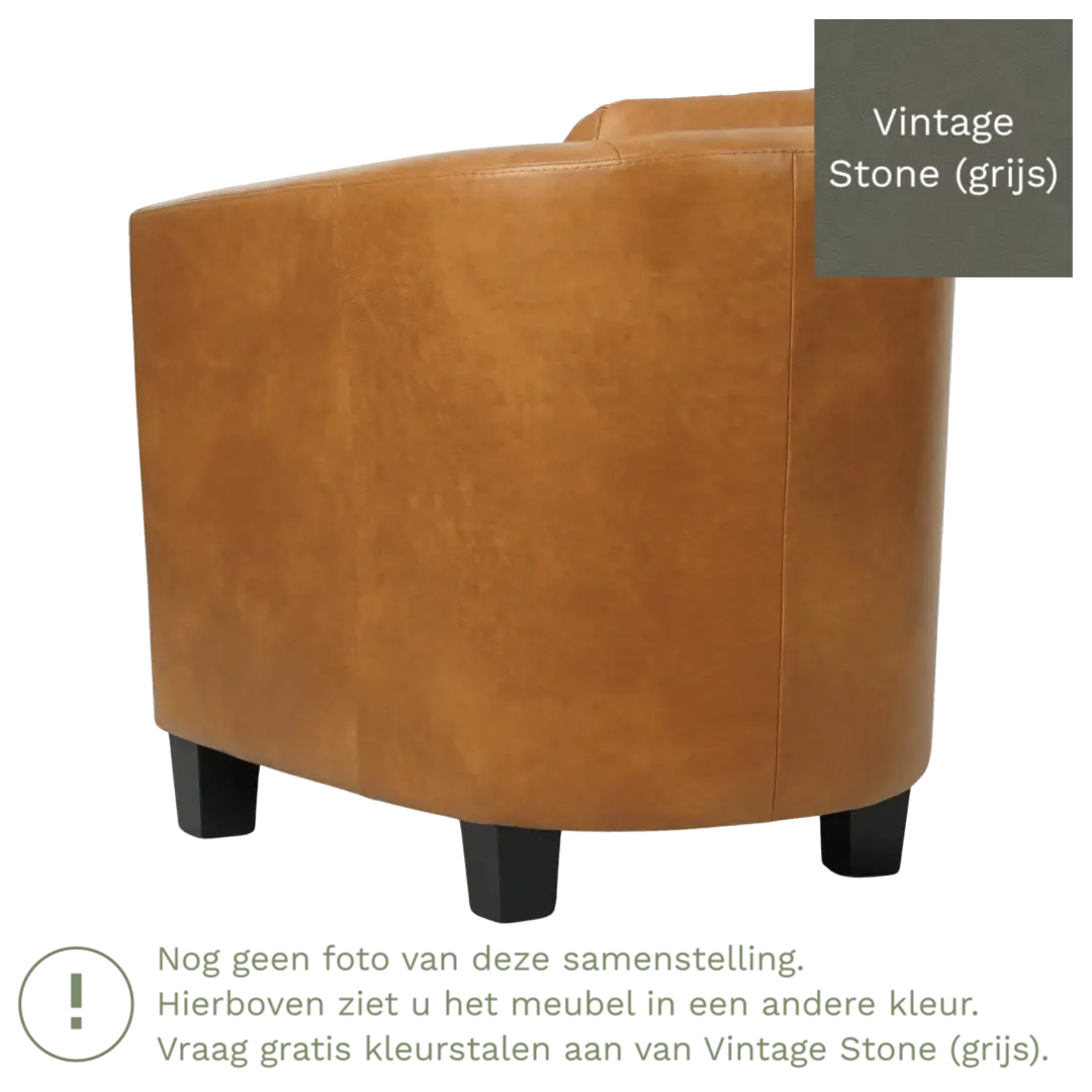 afbeelding van Leren fauteuil Press Special - Vintage Stone (grijs) - Poten hout bruin