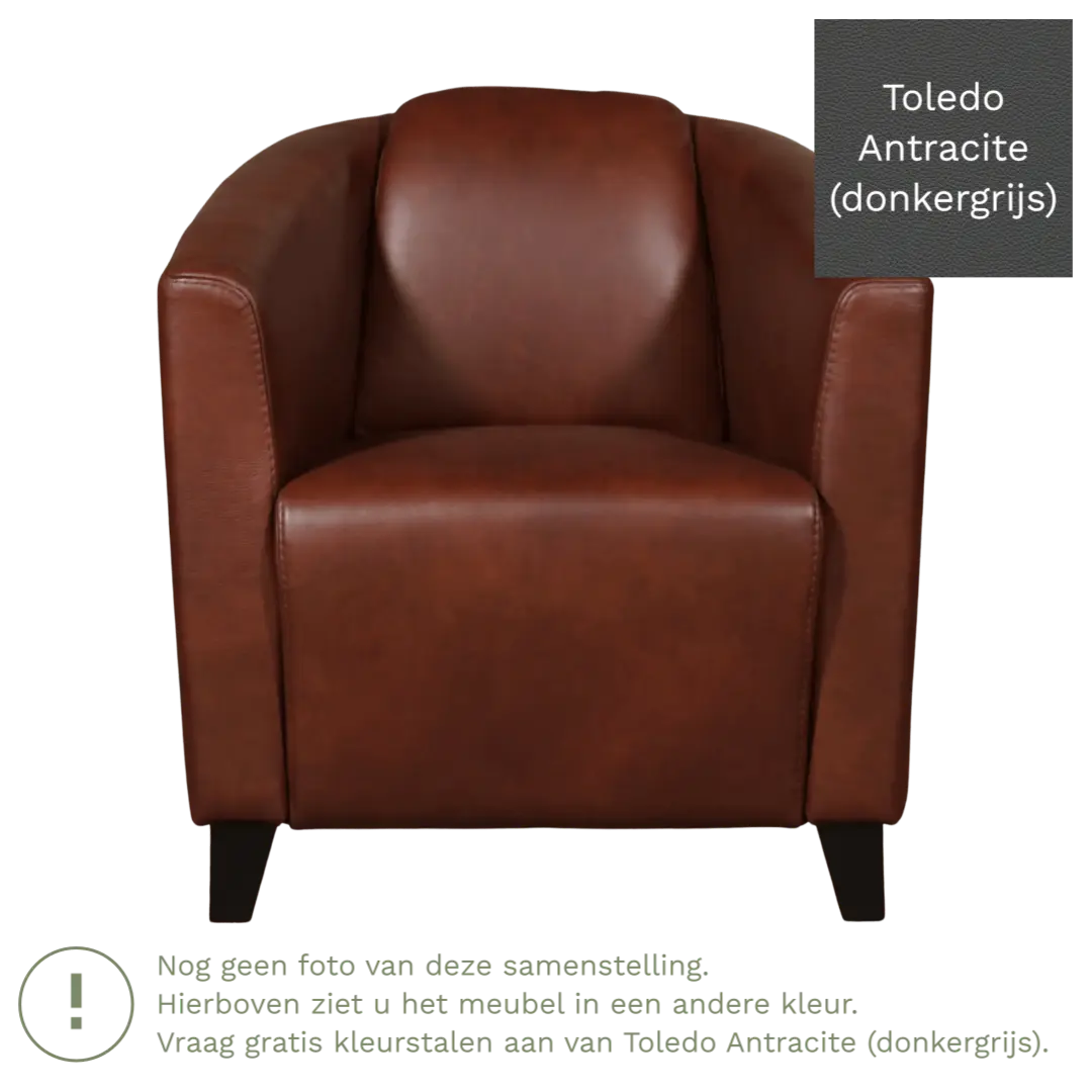 afbeelding van Leren fauteuil Press - Toledo Antracite (donkergrijs) - Poten hout zwart