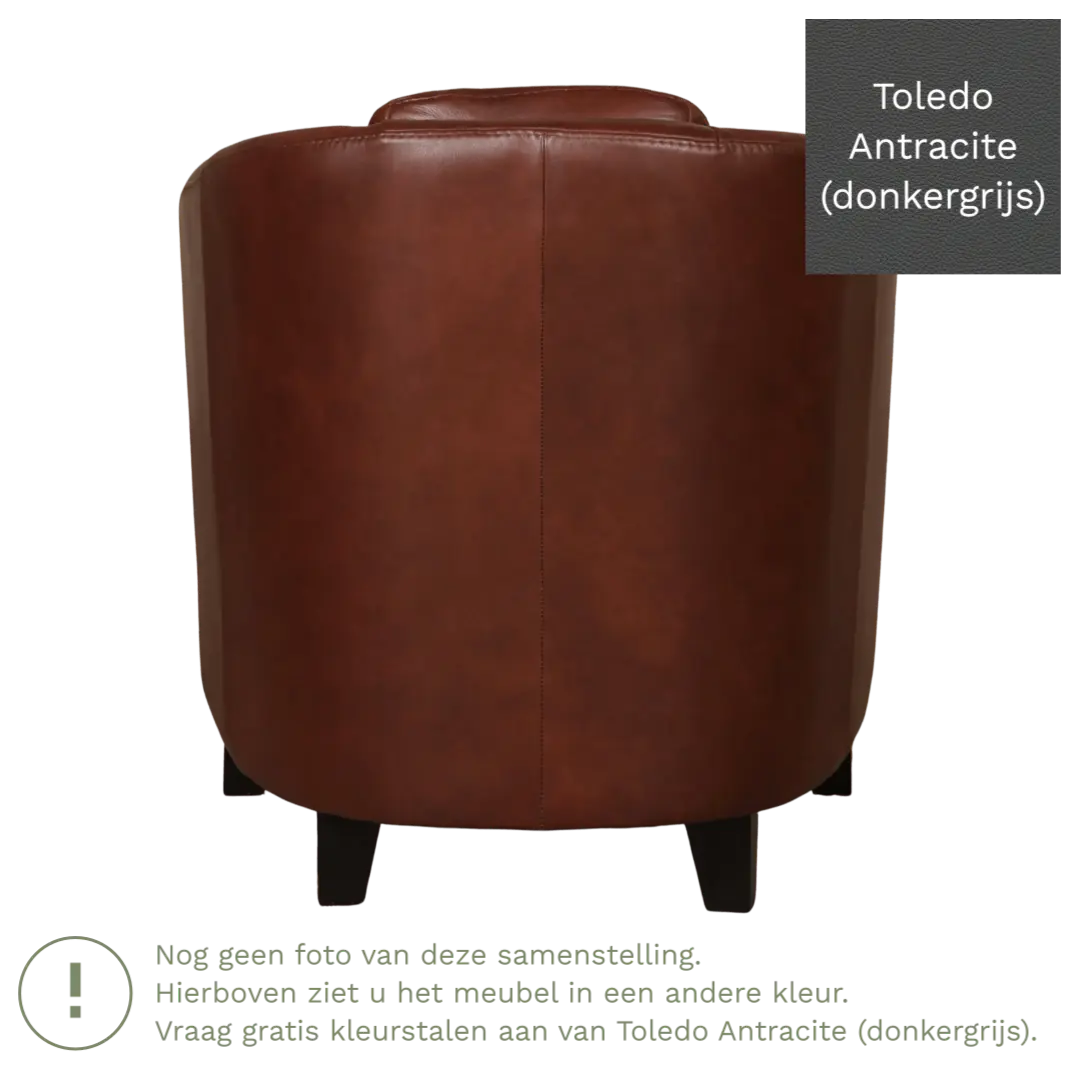 afbeelding van Leren fauteuil Press - Toledo Antracite (donkergrijs) - Poten hout zwart