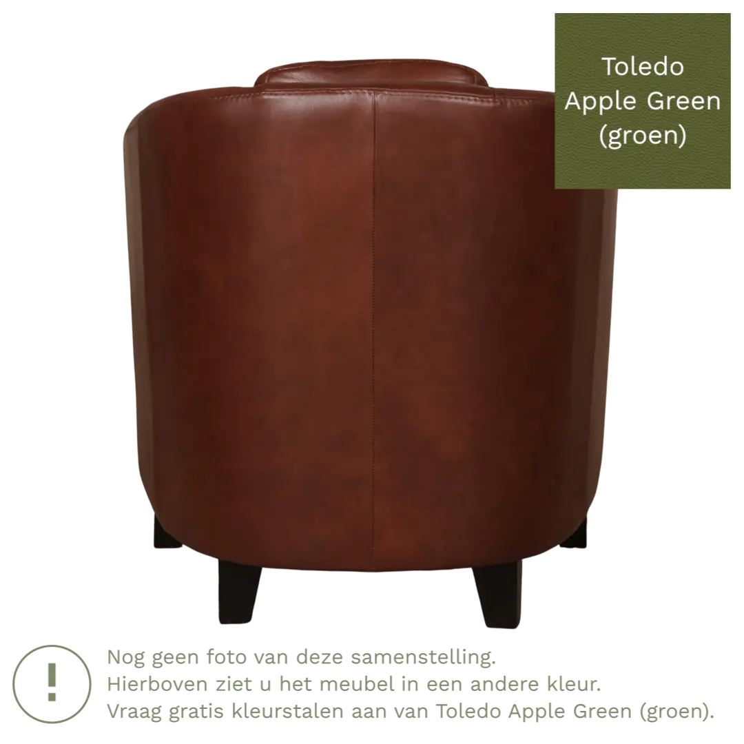 afbeelding van Leren fauteuil Press - Toledo Apple Green (groen) - Poten hout zwart