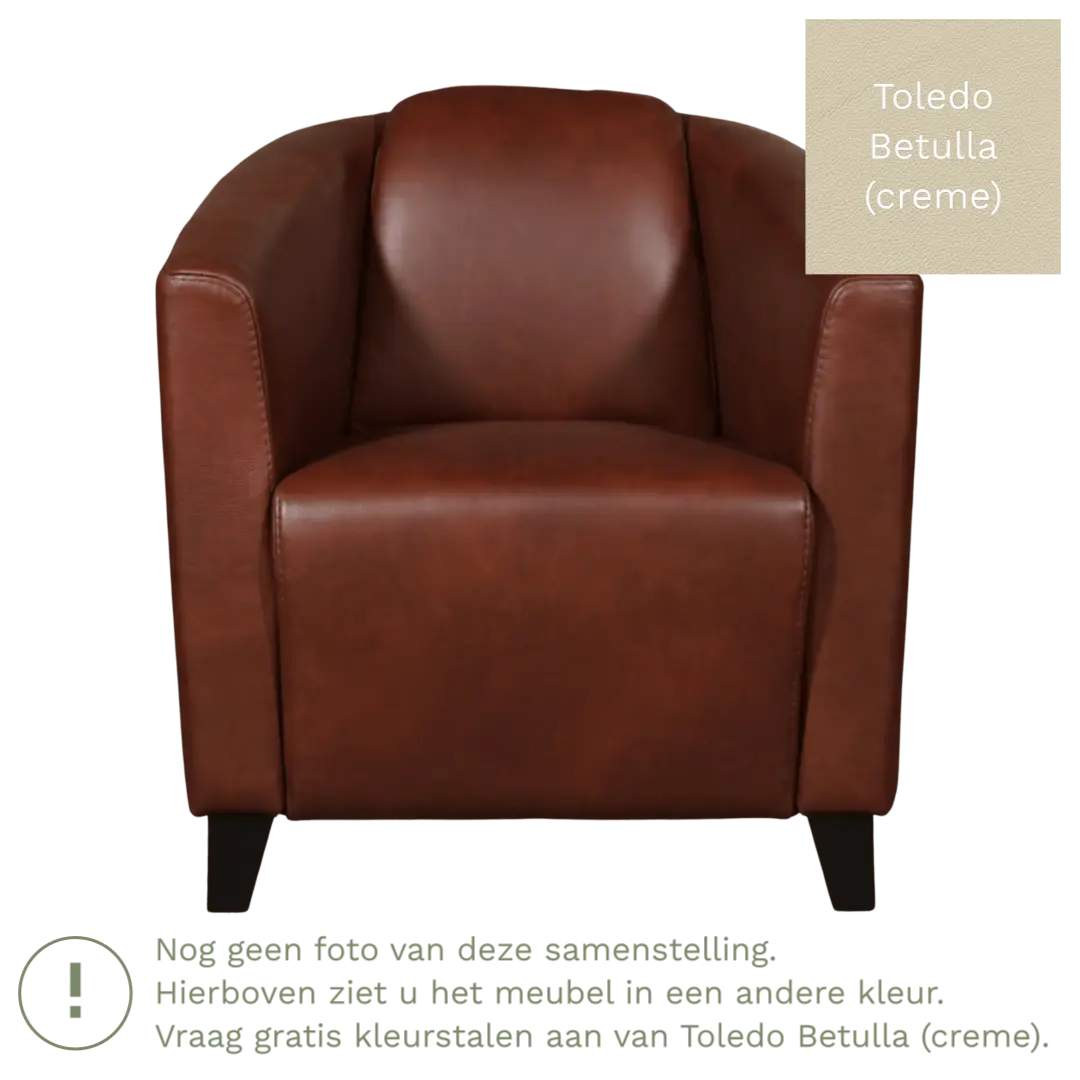 afbeelding van Leren fauteuil Press - Toledo Betulla (crème) - Poten hout zwart