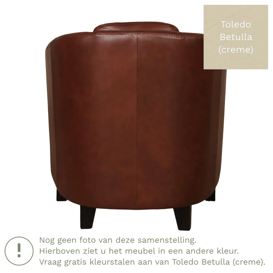 afbeelding van Leren fauteuil Press - Toledo Betulla (crème) - Poten hout zwart