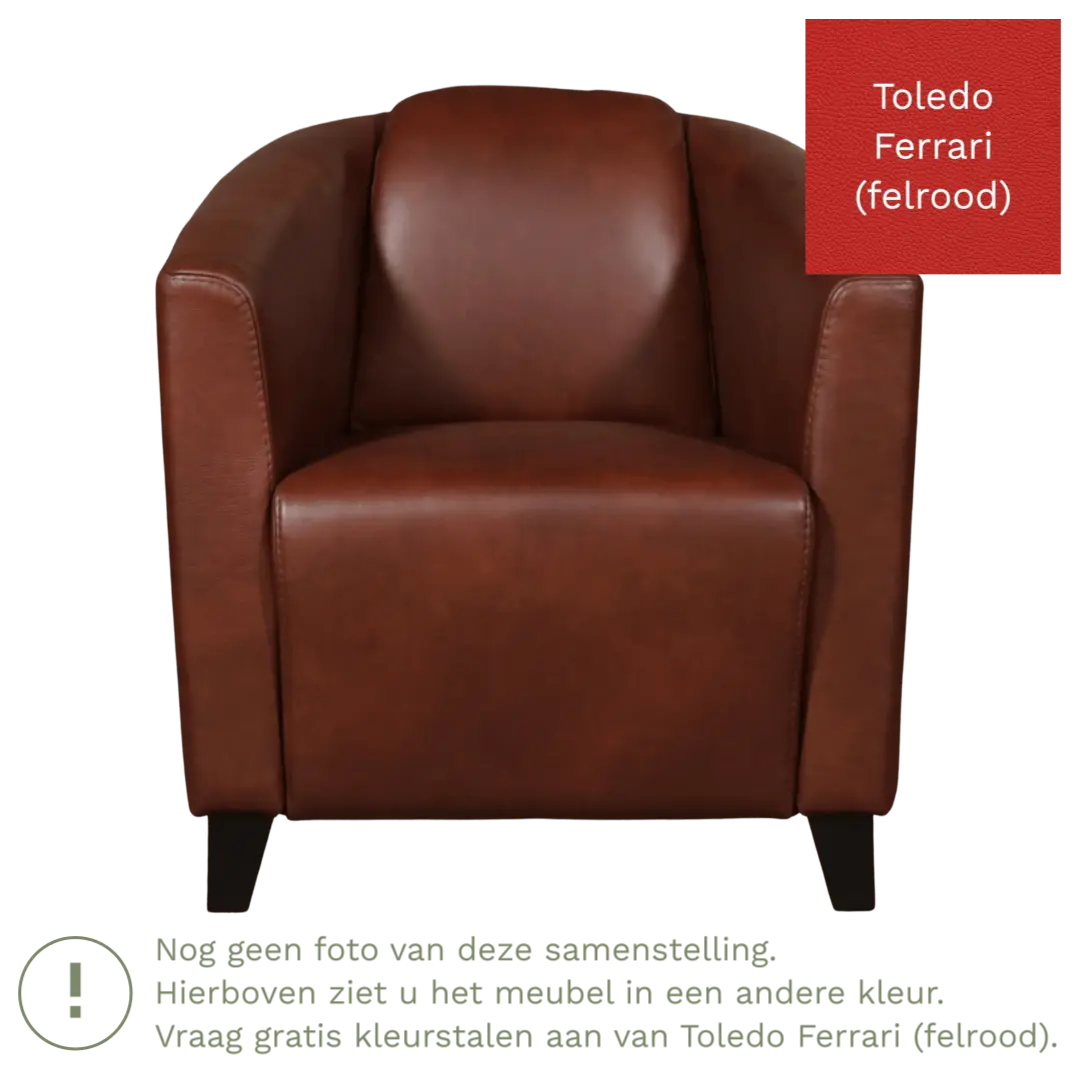 afbeelding van Leren fauteuil Press - Toledo Ferrari (felrood) - Poten hout zwart
