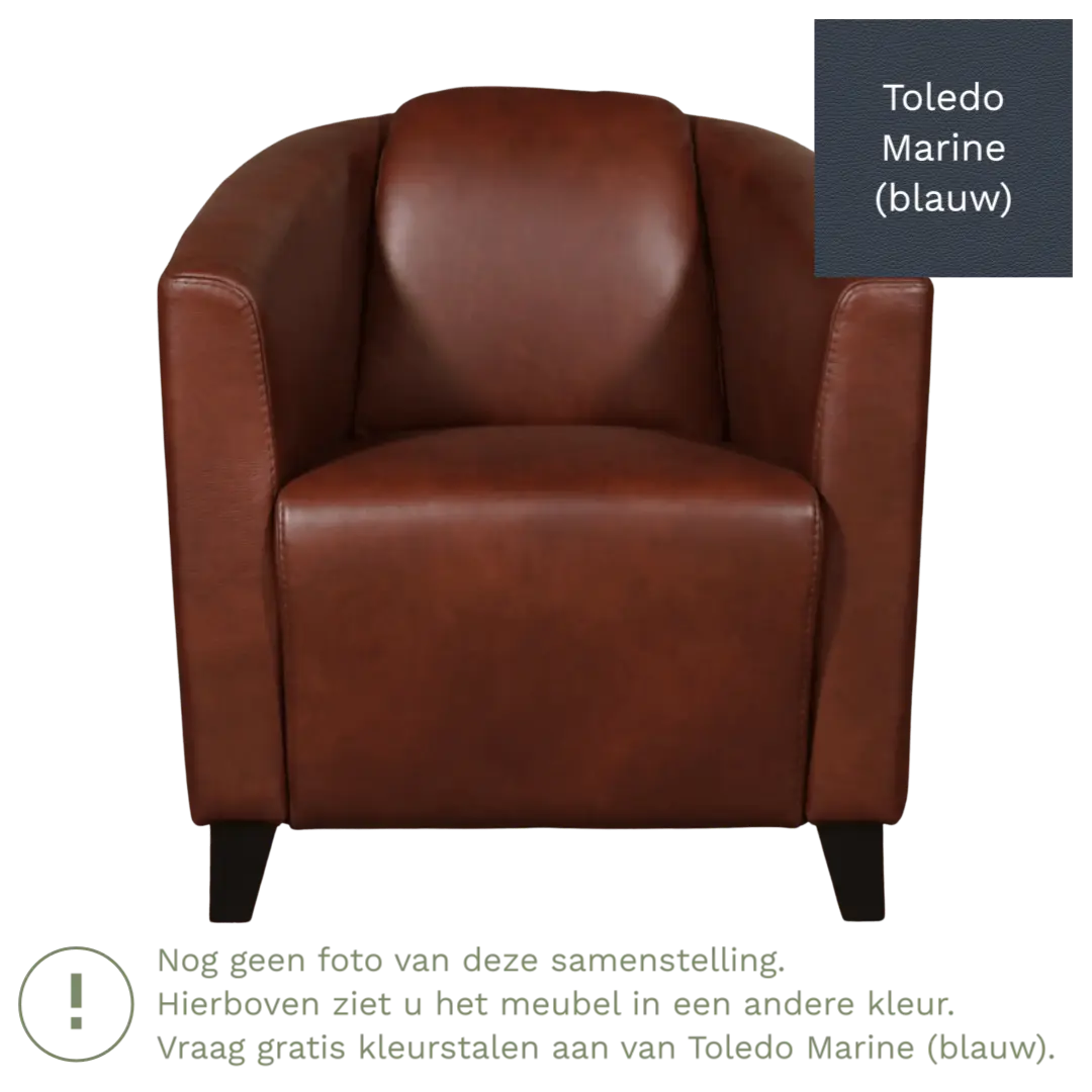 afbeelding van Leren fauteuil Press - Toledo Marine (blauw) - Poten hout zwart