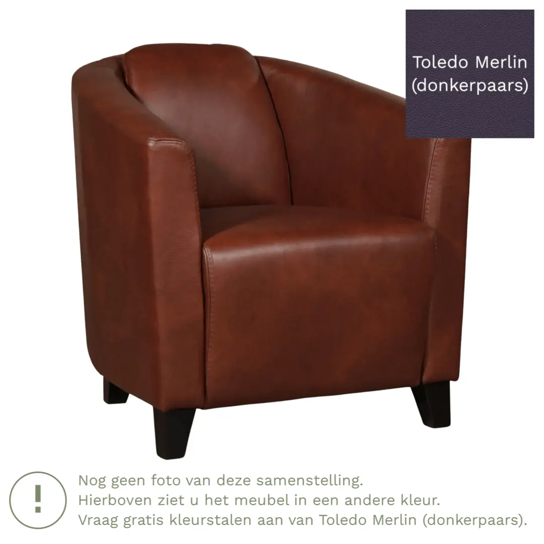afbeelding van Leren fauteuil Press - Toledo Merlin (donkerpaars) - Poten hout bruin
