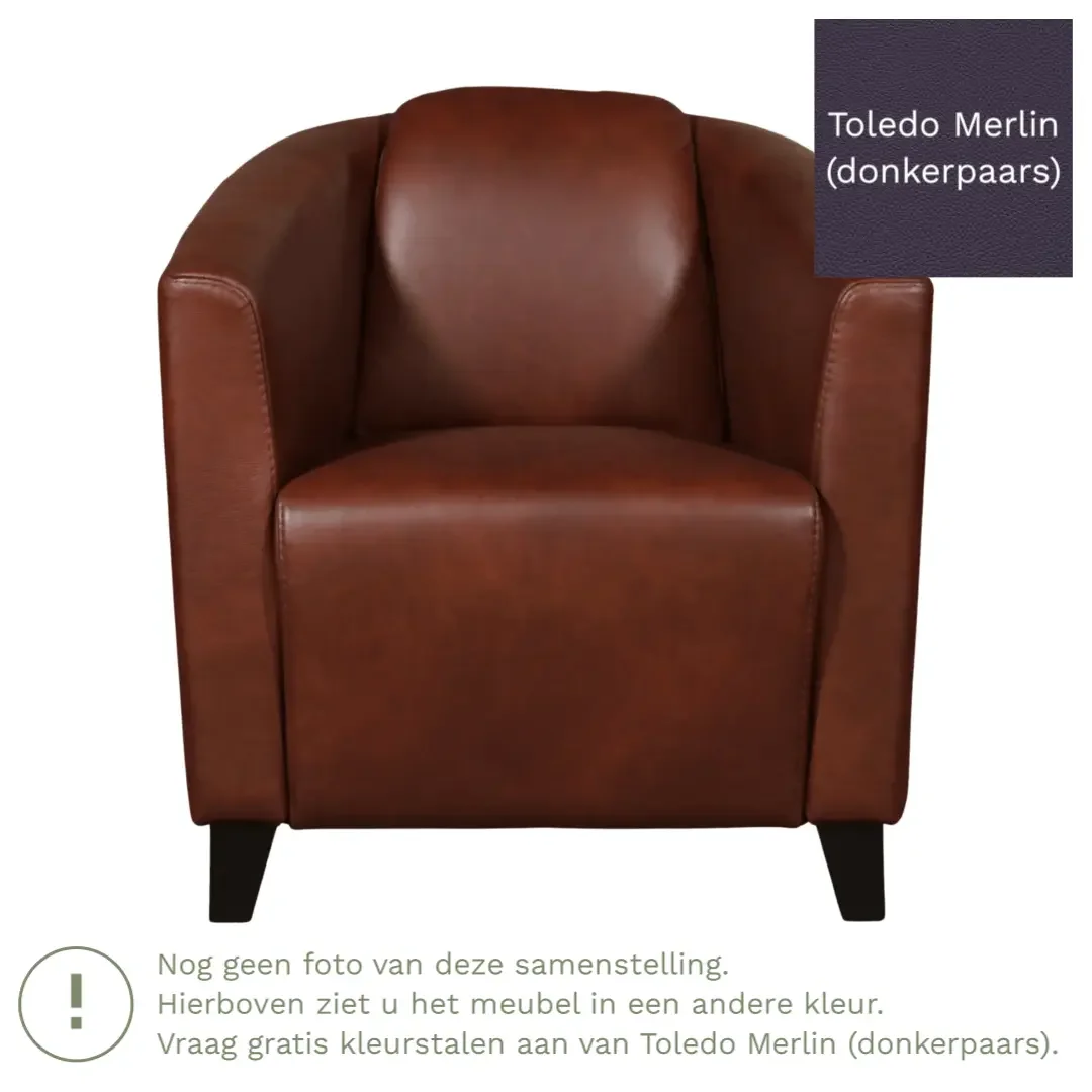 afbeelding van Leren fauteuil Press - Toledo Merlin (donkerpaars) - Poten hout bruin