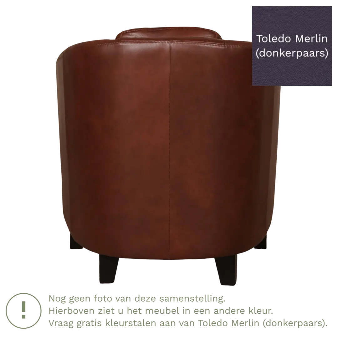 afbeelding van Leren fauteuil Press - Toledo Merlin (donkerpaars) - Poten hout bruin