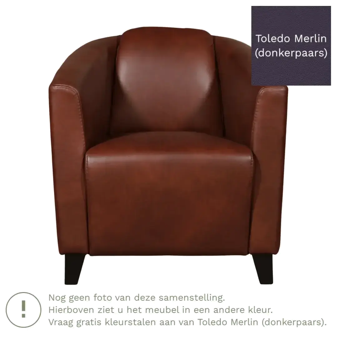 afbeelding van Leren fauteuil Press - Toledo Merlin (donkerpaars) - Poten hout zwart