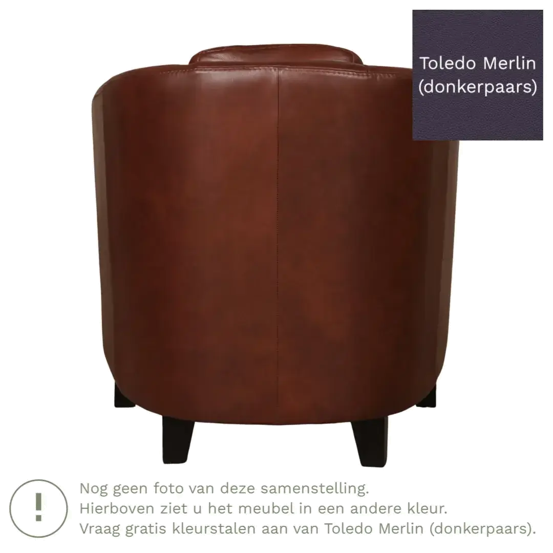 afbeelding van Leren fauteuil Press - Toledo Merlin (donkerpaars) - Poten hout zwart