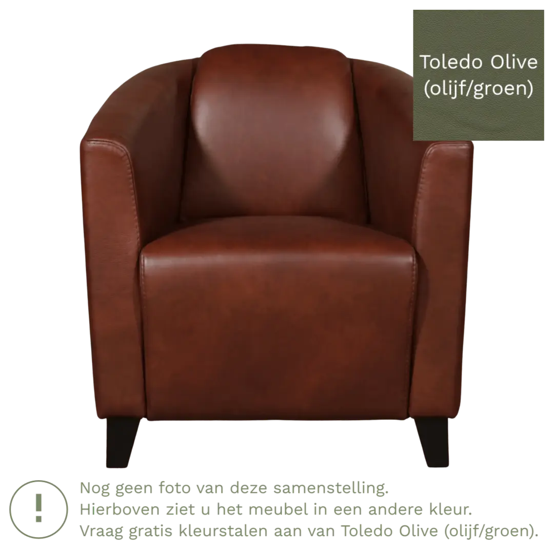 afbeelding van Leren fauteuil Press - Toledo Olive (olijf/goen) - Poten hout zwart
