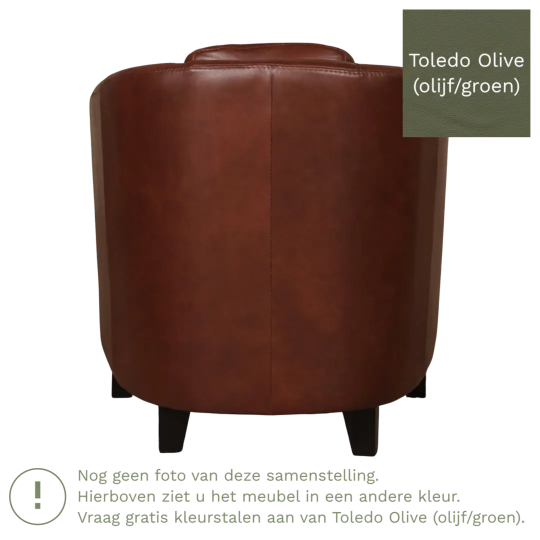 afbeelding van Leren fauteuil Press - Toledo Olive (olijf/goen) - Poten hout zwart