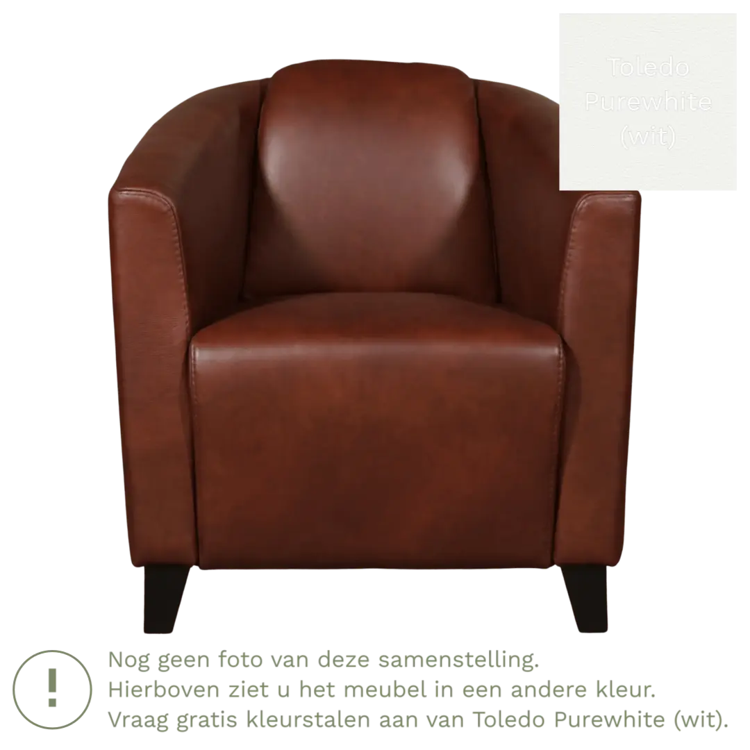 afbeelding van Leren fauteuil Press - Toledo Purewhite (wit) - Poten hout zwart