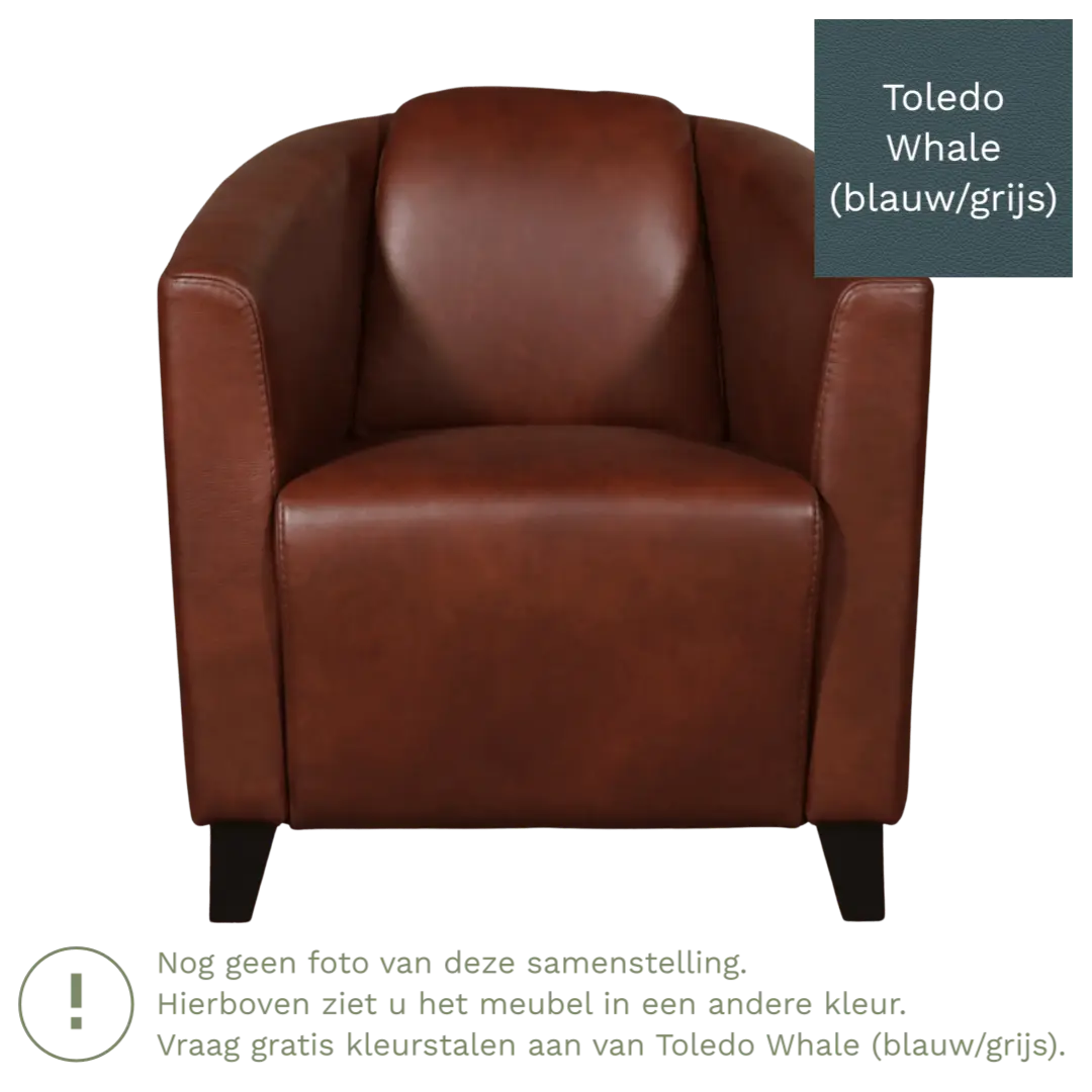 afbeelding van Leren fauteuil Press - Toledo Whale (blauw/grijs) - Poten hout zwart