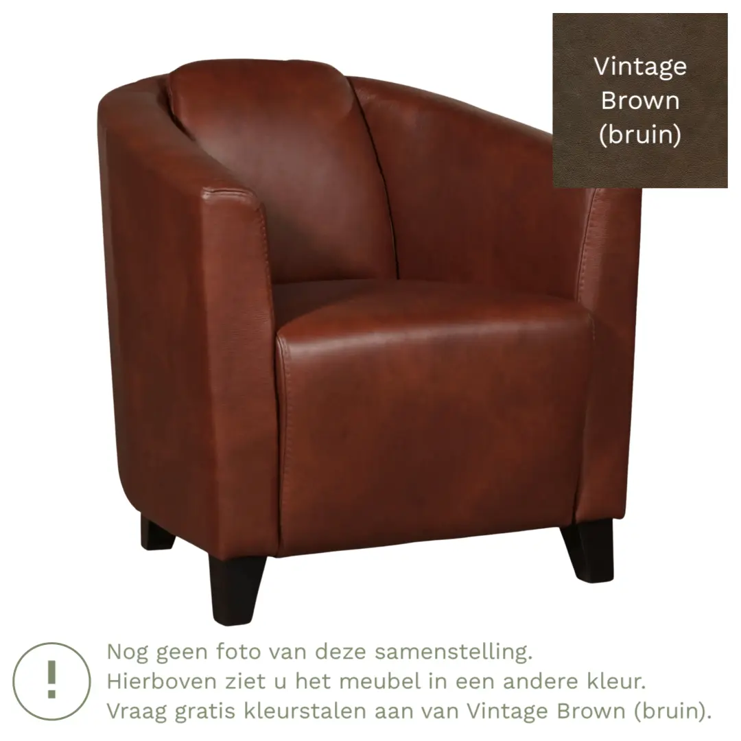 afbeelding van Leren fauteuil Press - Vintage Brown (bruin) - Poten hout zwart