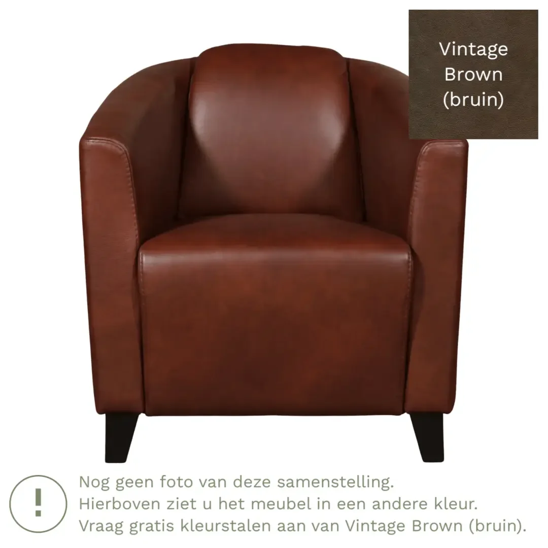 afbeelding van Leren fauteuil Press - Vintage Brown (bruin) - Poten hout zwart
