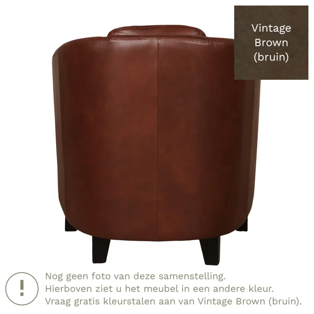afbeelding van Leren fauteuil Press - Vintage Brown (bruin) - Poten hout zwart