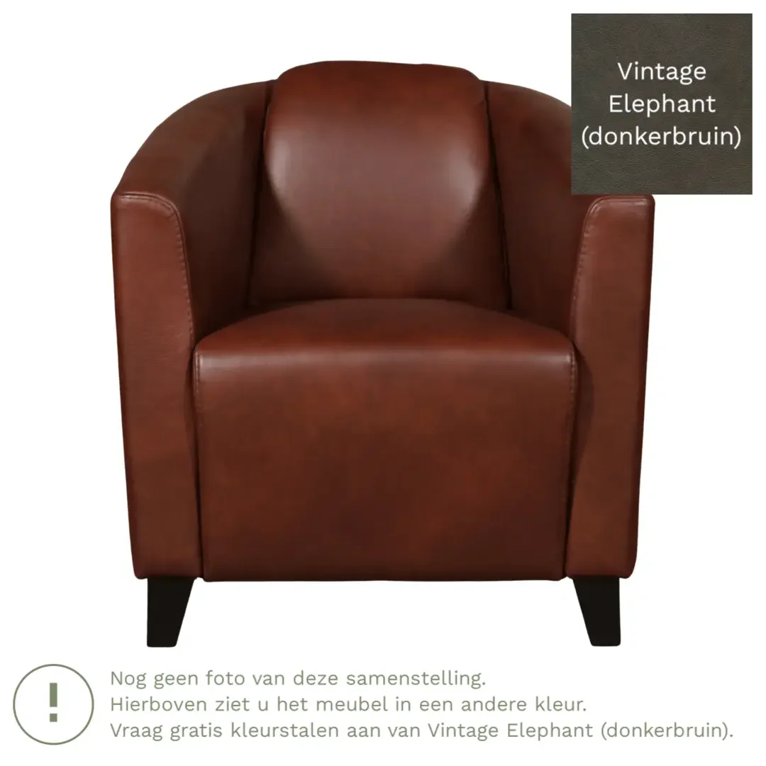 afbeelding van Leren fauteuil Press - Vintage Elephant (donkerbruin) - Poten hout zwart