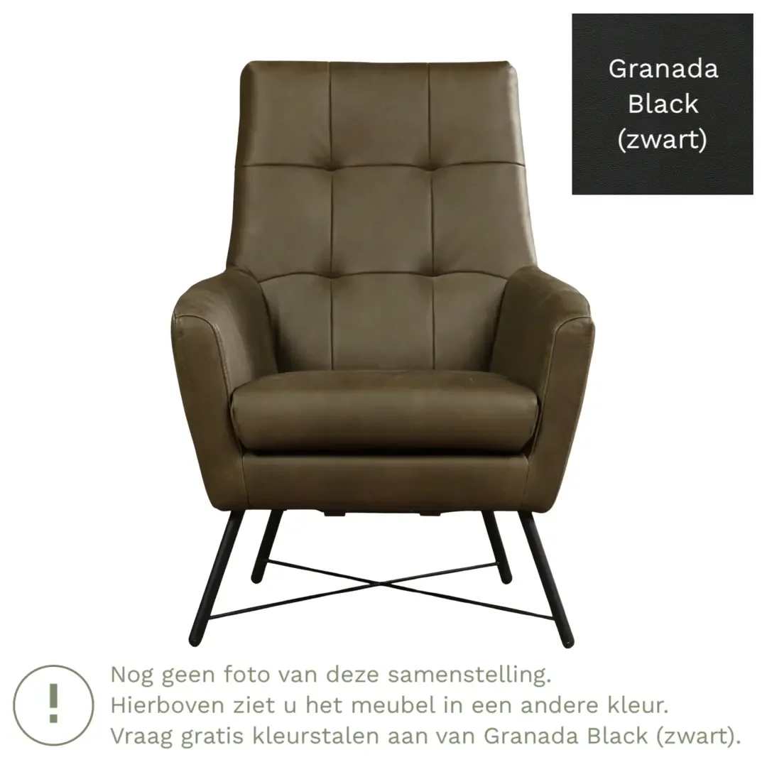 afbeelding van Leren fauteuil Proud - Granada Black (zwart)