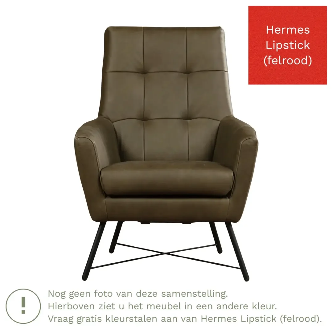 afbeelding van Leren fauteuil Proud - Hermes Lipstick (felrood)