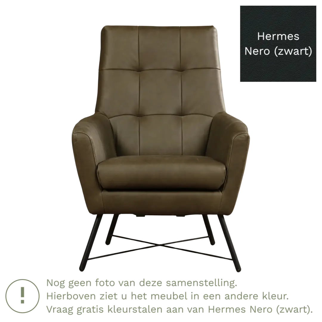 afbeelding van Leren fauteuil Proud - Hermes Nero (zwart)