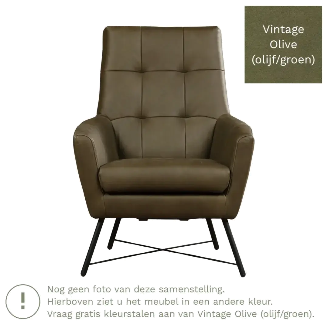 afbeelding van Leren fauteuil Proud - Vintage Olive (olijf/groen)