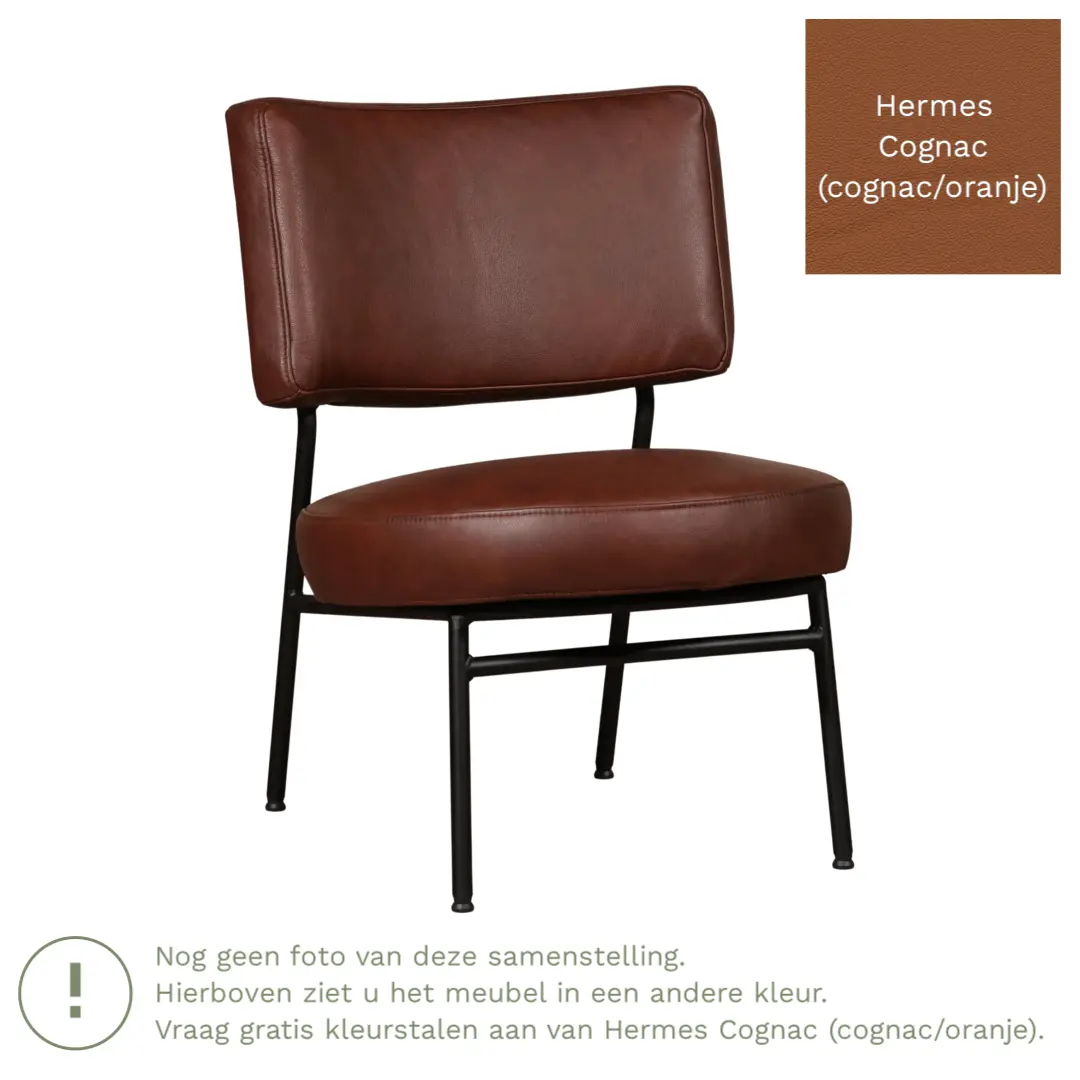 afbeelding van Leren fauteuil Rondo - Hermes Cognac (cognac/oranje)